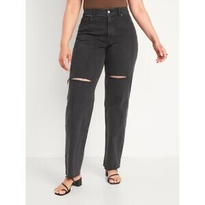 Old Navy NWT Plus Size Black Denim OG Loose High Rise Ripped Cut Off Jeans